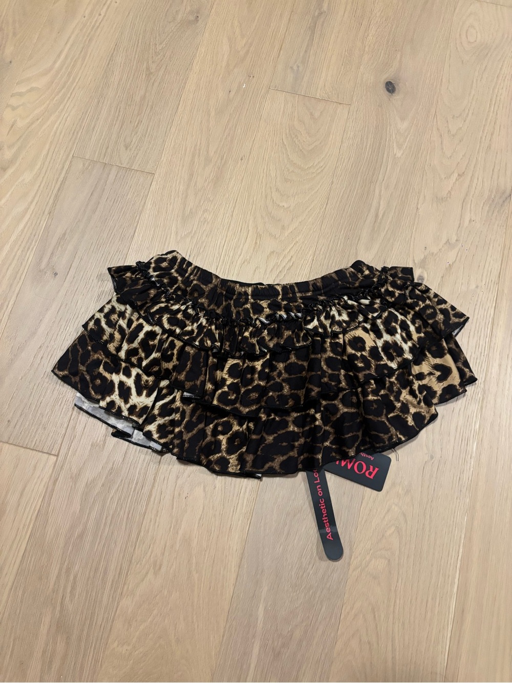 NEW SHEIN Leopard Print Tiered Ruffle Mini Skirt - Brown Black